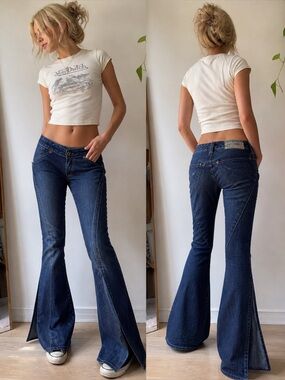 Vintage Y2K Parasuco Rebel-I Flared Dark Wash Stretch Denim Jeans Size 26 Women’